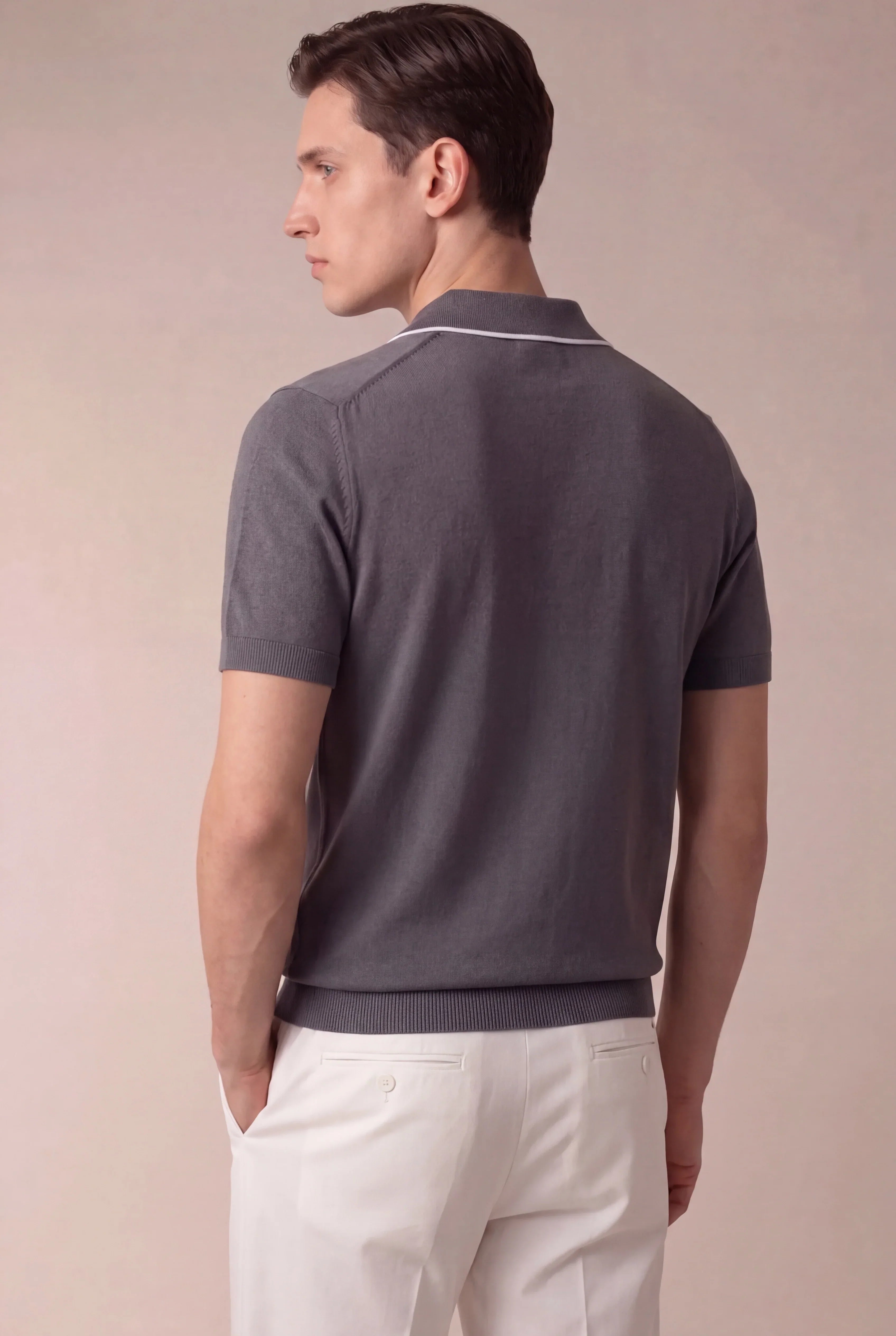 Oscar - Polo gris oscuro sin botones